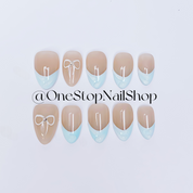 Baby Blue, Short Almond Shape Blue Frech TIp