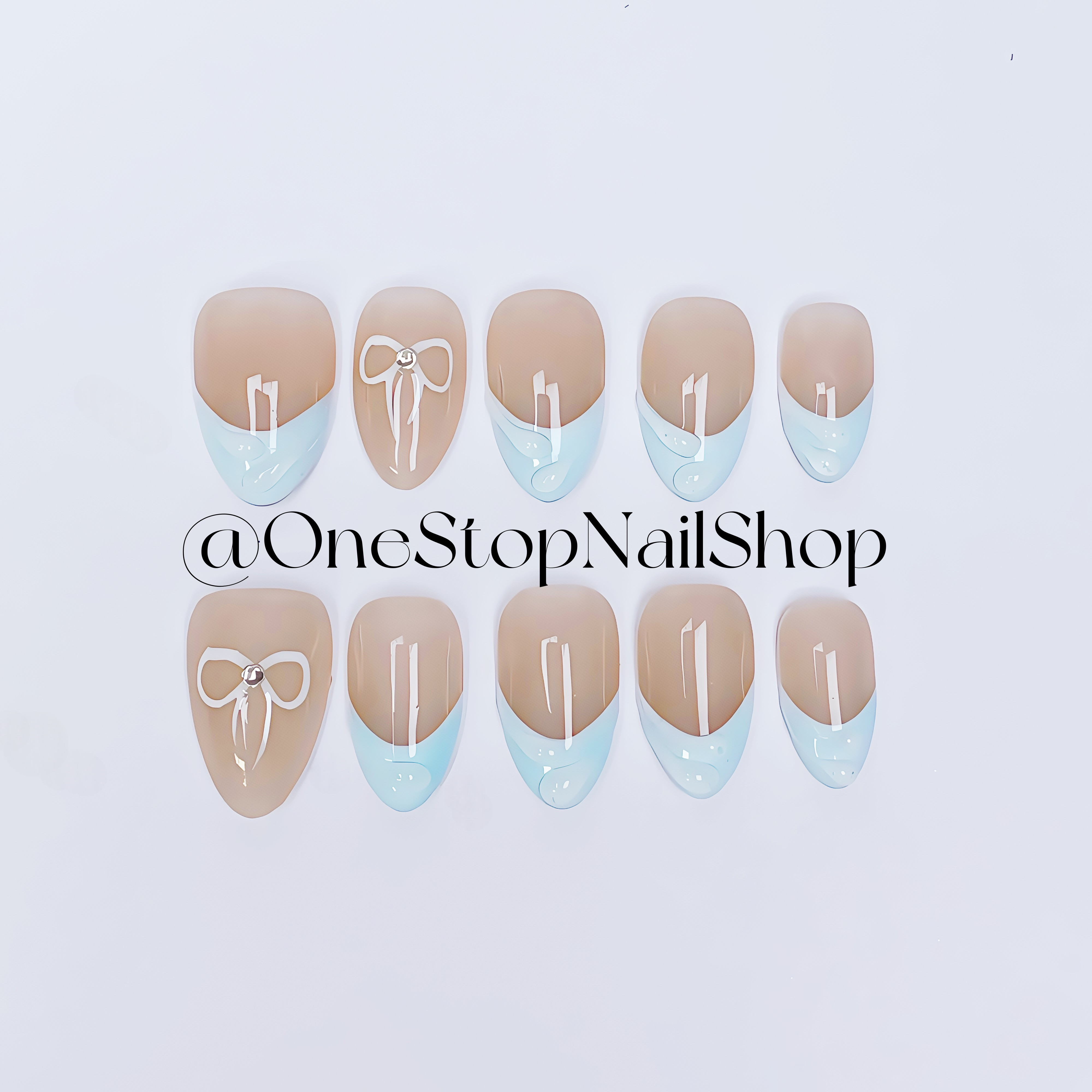 Baby Blue, Short Almond Shape Blue Frech TIp