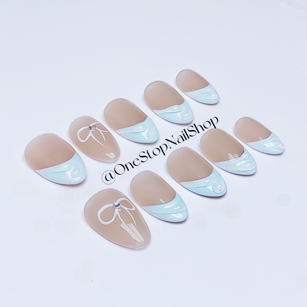 Baby Blue, Short Almond Shape Blue Frech TIp