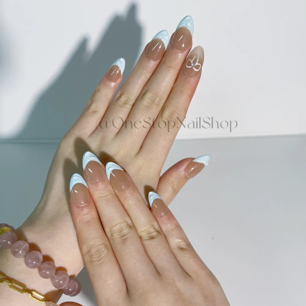 Baby Blue, Short Almond Shape Blue Frech TIp